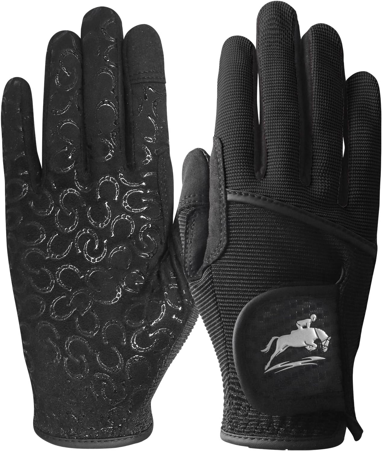 Woman wearing FINGER TEN riding gloves during a dressage lesson