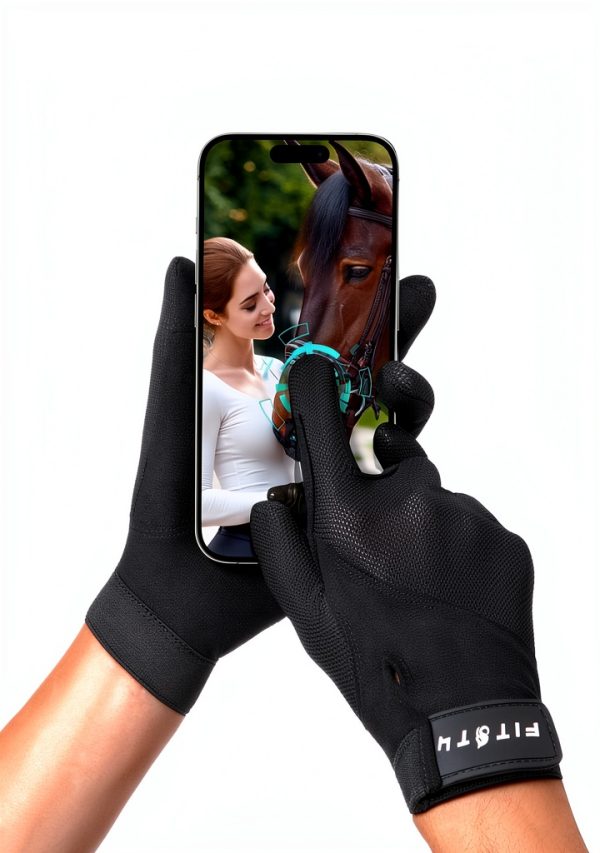 FitsT4 Sports Equestrian Riding Gloves Black Large-3